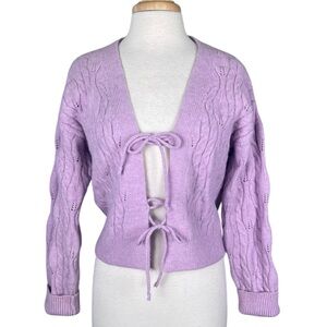 Lavender Cable Knit Tie Front Cardigan Sweater Womens Medium Soft Cozy Lulus